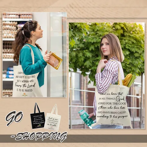 Vista 6 de Locmeo 12 bolsas de regalo cristianas para mujeres, bolsas de mano con versículos de la Biblia, regalo inspirador estético de las escrituras