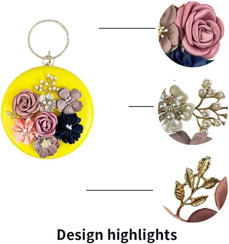 Vista 4 de Bolso de mano para mujer 3D rosa nude floral bolso de mano Hecho a mano con perla Boda nupcial diurna fiesta de noche