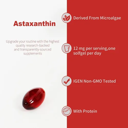 Vista 5 de Suplementos de astaxantina premium de 12 mg, cápsulas blandas, 120 porciones, apoya la salud inmunológica, de la piel, de los ojos
