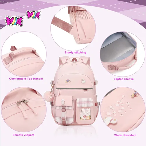 Vista 3 de AO ALI VICTORY Mochila para niñas, mujeres, niños, escuela primaria, escuela secundaria, universidad, mochila para laptop, mochila de viaje, Rosado