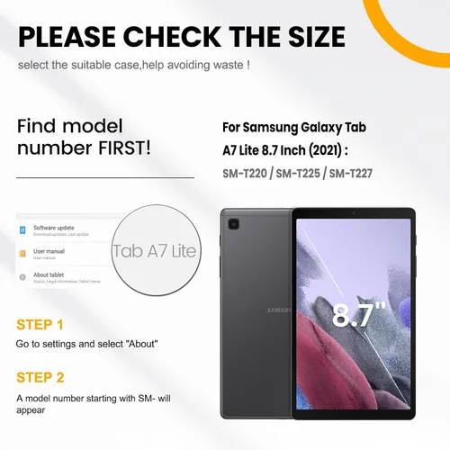 Vista 2 de Timecity Funda para Samsung Galaxy Tab A7 Lite 2021 de 8.7 pulgadas SM-T220/T225/T227 con protector de pantalla, resistente funda protectora