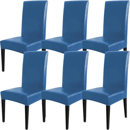 Vista 22 de Qubjus Fundas para sillas de comedor, de piel sintética sólida, impermeable, a prueba de aceite, elásticas, fundas protectoras para sillas de Negro