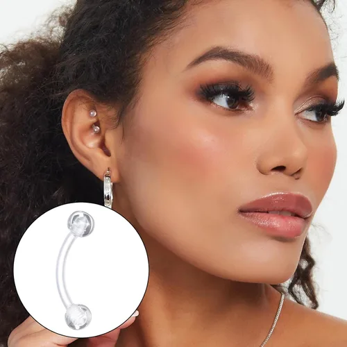 Vista 5 de Yolev 15 piezas de retenedores de piercing transparentes para cejas, 0.63 onzas, barra curvada invisible, anillos de ombligo de plástico, cartílago
