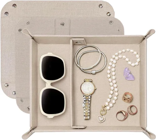 Vista 22 de UnionBasic Bandeja pequeña de valet, bandeja de joyería para anillos, relojes, aretes, organizador de entrada para monedas y llaves, soporte