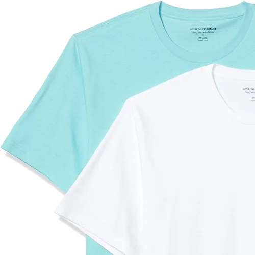 Vista 7 de Amazon Essentials Men's Slim-Fit Short-Sleeve Crewneck T-Shirt Aqua Blue/White