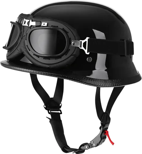 Vista 6 de Yesmotor Casco de motocicleta alemana de media carcasa con gafas de ciclismo - Aprobado por DOT