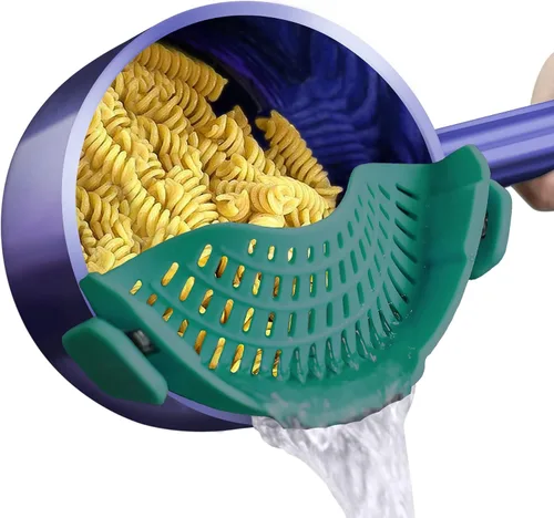 Vista 23 de AUOON - Colador grande con clip para todas las ollas y sartenes, colador de silicona de gran tamaño, diseño familiar, colador de pasta, colador