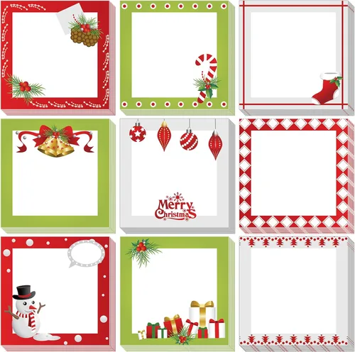 Vista 9 de 16 piezas de blocs de notas adhesivas de Navidad con Papá Noel, dulces, calcetines, notas de trabajo y estudio, 480 piezas de notas autoadhesivas