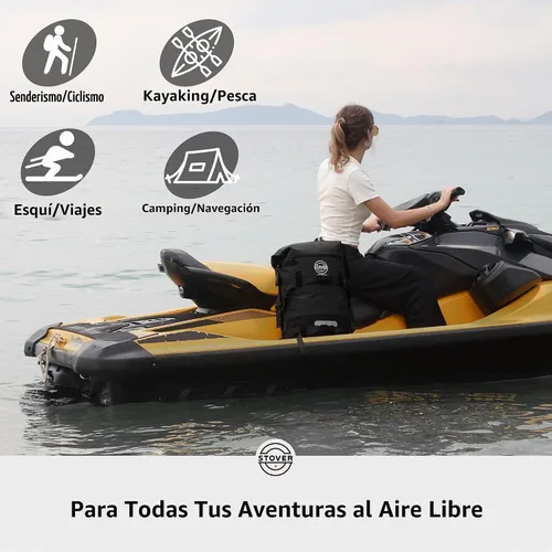 Vista 9 de STOVER - Mochila seca impermeable de 30/40/55L y funda para teléfono, bolsa seca flotante extragrande para kayak, viajes, senderismo, pesca Negro