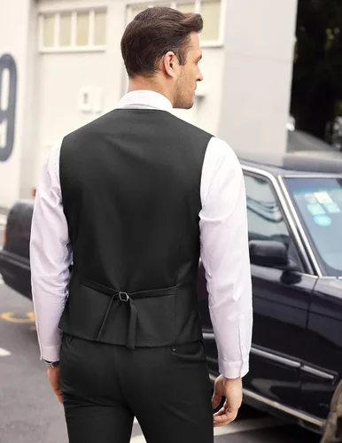 Vista 3 de COOFANDY Chaleco de traje en capas para hombre, chalecos de vestir formales, chaleco de boda ajustado