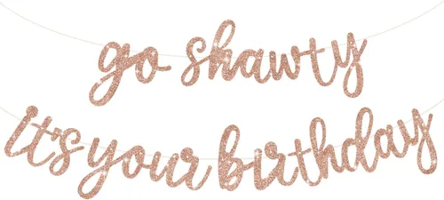 Vista 37 de BEISHIDA Pancarta Black Go Shawty It's Your Birthday de 11.4 pies, SIN BRICOLAJE - Pancarta de Feliz Cumpleaños con Purpurina Tema Hip Hop - Negro