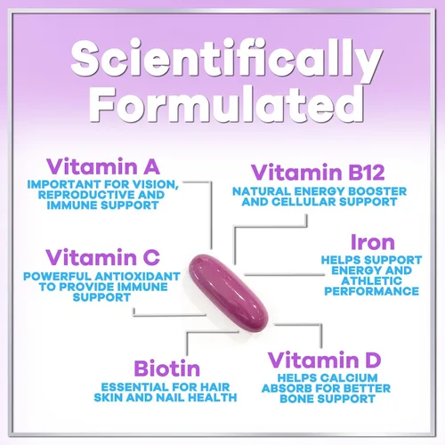 Vista 3 de Multivitamínico para mujer – Multivitaminas diarias completas para mujer con biotina, calcio, ácido fólico, hierro, zinc, vitamina A, C, D, E y B