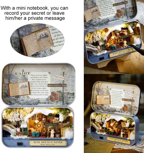 Vista 2 de DIY miniatura hecho a mano, con caja de luz LED, teatro, viejos tiempos, trilogía de buen tiempo, baterías enviadas para viajes, tema, casa