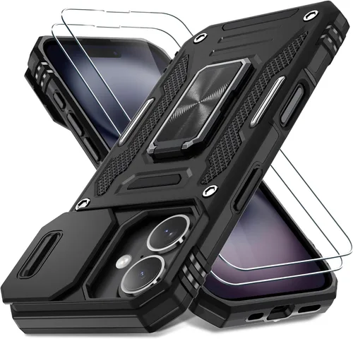 Vista 24 de DEERLAMN Funda para iPhone Air de 6.5 pulgadas con cubierta deslizante para cámara + protector de pantalla (2 paquetes), soporte de anillo giratorio