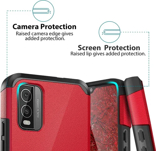 Vista 4 de TJS Funda compatible con Nokia C210, con protector de pantalla de vidrio templado de doble capa, soporte magnético híbrido a prueba de golpes, funda