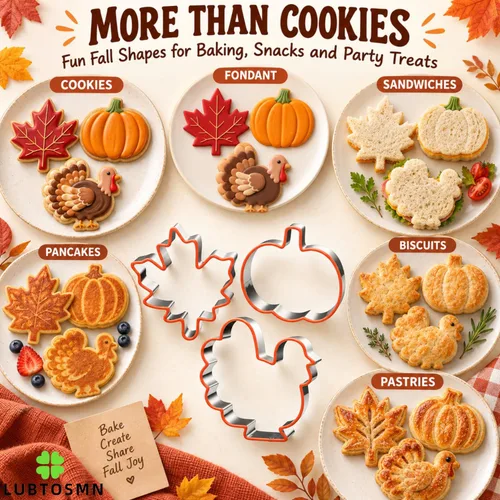 Vista 8 de LUBTOSMN 3 Piece Fall Thanksgiving Cookie Cutters Set, Silicone Rim