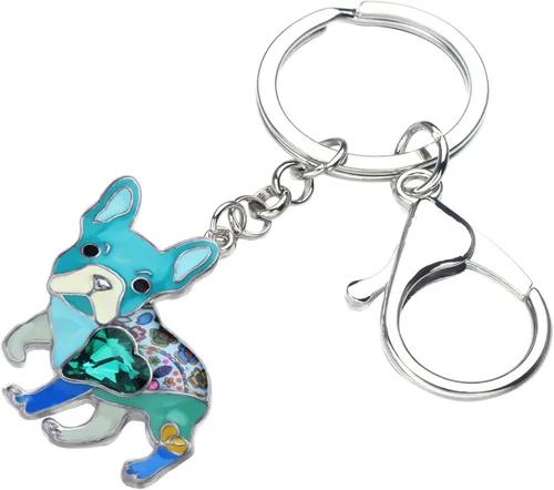 Vista 2 de Llaveros de aleación esmaltada para perro Bulldog Francés, llavero de coche, joyería para mascotas, regalos para mujeres y niñas