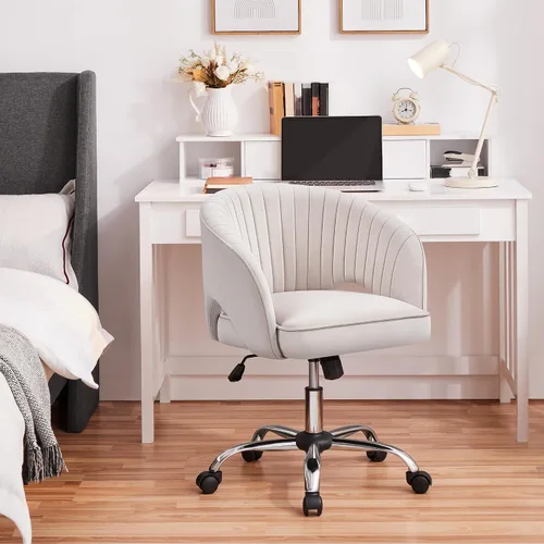 Vista 2 de Topeakmart Moderna silla de terciopelo para tocador, silla de escritorio de maquillaje, sillón ajustable con respaldo de barril copetudo para sala