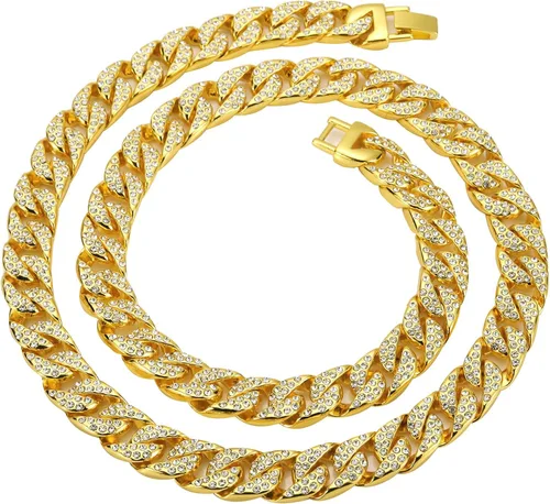 Vista 4 de putouzip Miami Cuban Link Chains For Men 121420mm 18K Gold Plated Diamond Fully Iced Out Chain Necklace