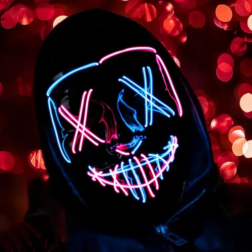 Vista 2 de Máscara de Halloween máscara facial de Halloween con luz LED para festivales cosplay Halloween fiestas de máscaras carnaval regalos