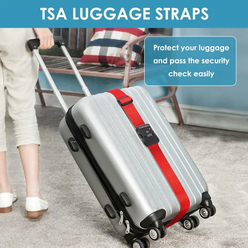 Vista 2 de Travel Inspira - Correa para equipaje con candado de combinación conforme a la TSA, ajustable, fácil de usar, protege tu equipaje - Rojo