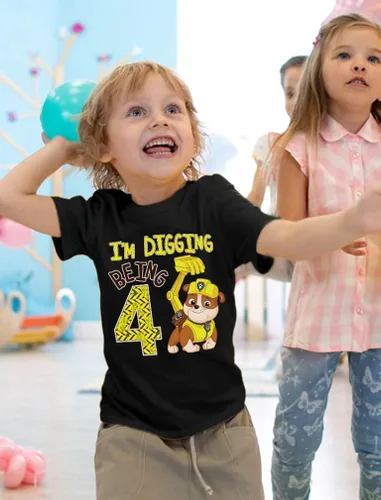 Vista 2 de Camisa de 4 cumpleaños para niños de 4 años de edad para fiesta de construcción de Paw Patrol