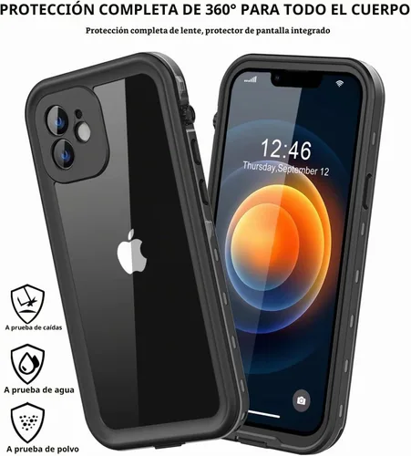 Vista 5 de Protebox Funda impermeable para iPhone 12 Mini con protector de pantalla integrado, a prueba de golpes, a prueba de polvo, protección de cuerpo
