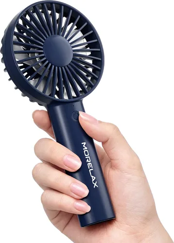Vista 2 de Jancane Ventilador de mano, mini ventilador portátil recargable por USB con base, batería de 10 horas, viento fuerte, pequeño y potente, bonito Azul