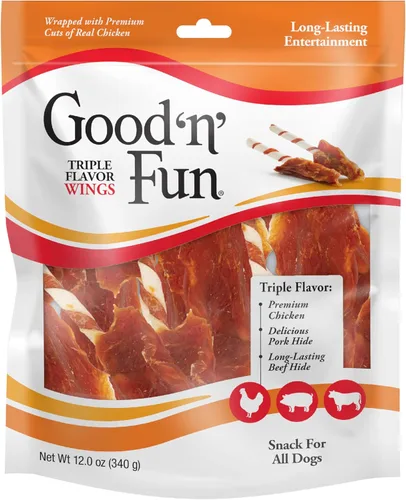 Vista 10 de Good 'n' Fun Alas Masticables de Triple Sabor para Todos los Perros, 8 Onzas, Consiente a tu Perro con Masticables de Larga Duración Hechos