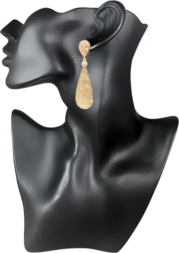 Vista 4 de Moonstruck Joyería de disfraces Pendientes colgantes dorados con diamantes de champán para mujer