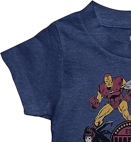 Vista 5 de Marvel Camisa de cómics para niños pequeños, Spiderman, Ironman, Capitán América y Hulk, camiseta clásica retroceso