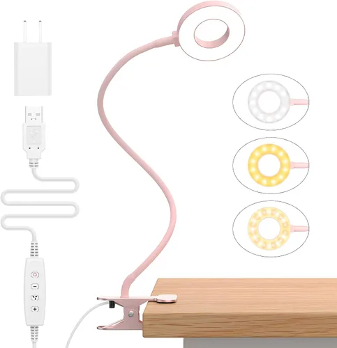 Vista 12 de Lámpara de escritorio iZELL, [3 modos de color y 10 niveles de brillo] luz LED de lectura con abrazadera, brazo flexible de silicona, luz de libro