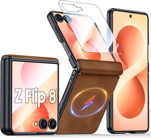 Vista 57 de para Samsung Galaxy Z Flip 7 Funda con protección de bisagras y protector de pantalla incorporado, funda de cuero mate de policarbonato ultradelgada