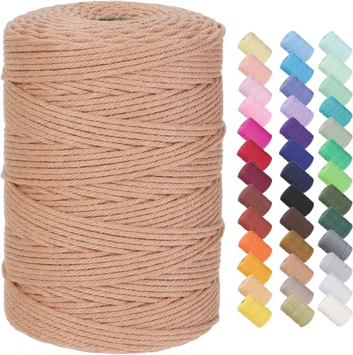 Vista 45 de Cuerda de macramé de algodón de 2 mm, 220 yardas, suministros naturales de macramé de color, cuerda de algodón suave para artesanía, para colgar