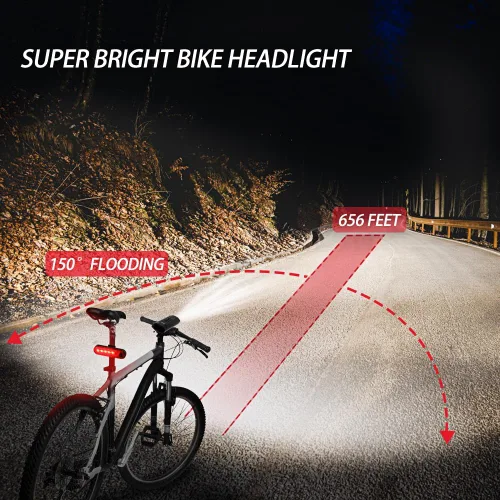 Vista 4 de Juego de faros y luces traseras recargables para bicicleta con pantalla LCD, luz LED brillante de 1200 lm con 13+5 modos, luces delanteras
