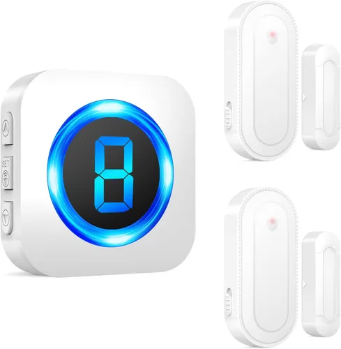 Vista 11 de SURFOU Timbre inalámbrico con sensor de puerta, alerta de apertura de puerta impermeable con rango de 1000 pies, 55 tonos de llamada, alarma de 110
