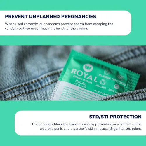 Vista 6 de Royal Preservativos veganos ultra finos extra grandes – Paquete de condones lubricados de primera calidad – Lubricante sin sabor, goma de látex