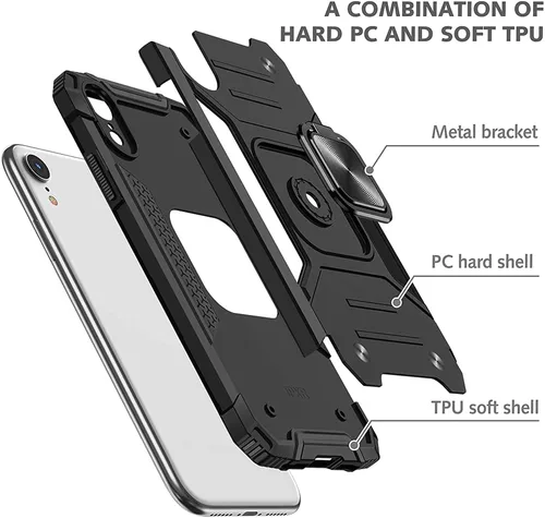 Vista 4 de HNHYGETE Funda para iPhone XR con protector de pantalla: (resistente) grado militar giratorio de 360° con función atril a prueba de golpes