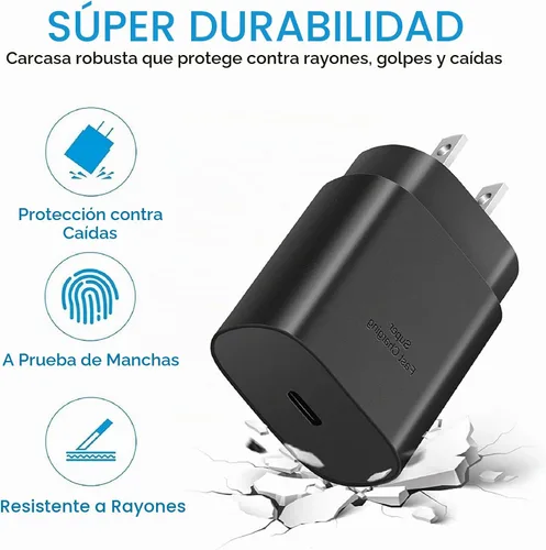 Vista 7 de Cargador Samsung de carga súper rápida de 25 W, USB C, bloque de cargador de pared con cable de carga tipo C de 5 pies, compatible con Samsung