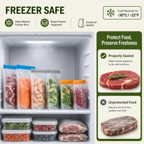 Vista 4 de Bolsas de almacenamiento reutilizables aptas para lavavajillas de pie, bolsas de sándwich reutilizables sin BPA – Bolsas de congelador de un galón a
