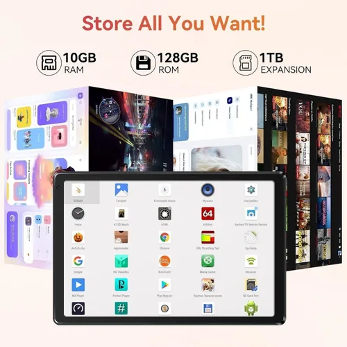 Vista 3 de Android Tablet with 10.1 inch 1280 * 800 IPS HD Touchscreen, Octa-Core Processor, 128GB Storage, 1TB TF Card Expandable, 5G/2.4G WiFi, BT 5.0,Dual
