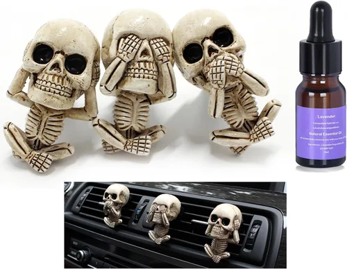 Vista 9 de Clips de ventilación de aire de coche con calavera, decoración interior gótica, accesorios de tablero de esqueleto de terror espeluznantes