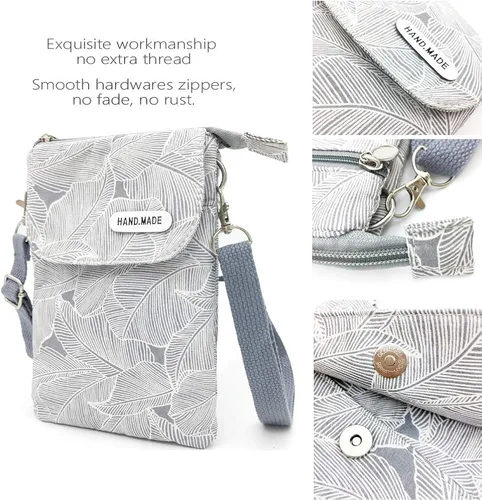 Vista 5 de Cartera espaciosa para teléfono celular, de lona, con correa para el hombro, para mujeres, adolescentes y niñas