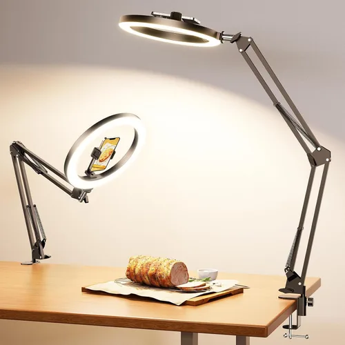 Vista 11 de Soporte de Montaje de Teléfono con Cámara Aérea y Anillo de Luz Mejorado para Escritorio, Evershop Luz para Selfie de 10" con Trípode para iPhone