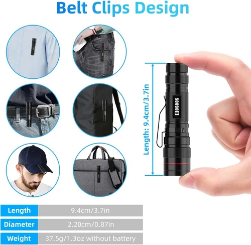 Vista 7 de COSOOS 3 linternas LED tácticas mini con clip, linterna AA brillante zoomable de 3.7 pulgadas de alto lúmen, linterna de bolsillo tamaño pluma, 1