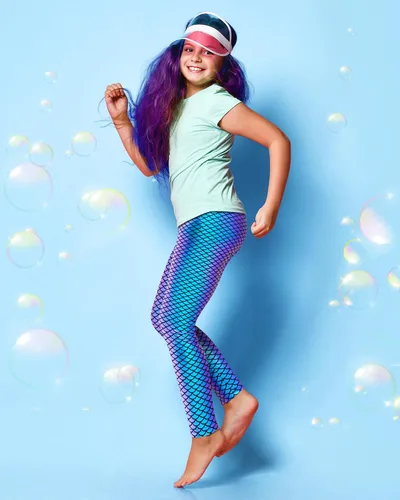 Vista 4 de Suhine 3 piezas de leggings metálicos de sirena para niñas, de cintura alta, elásticos, pantalones ajustados para niños, entrenamiento, fiesta