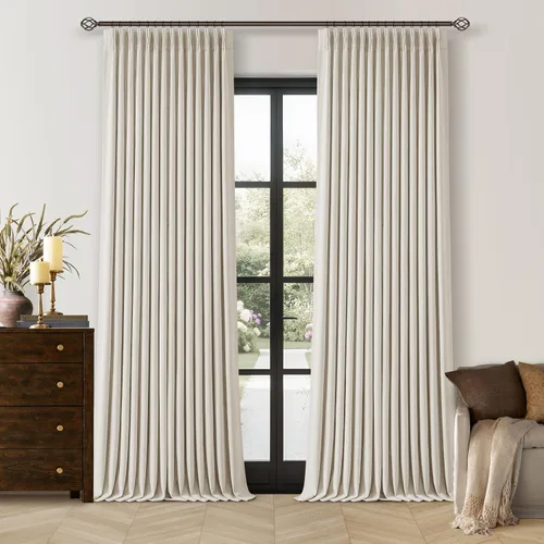 Vista 184 de Juego de 2 paneles de cortinas plisadas negras de 80 pulgadas para sala de estar, cortinas plisadas de lino con forro de 80 pulgadas de largo, 100%