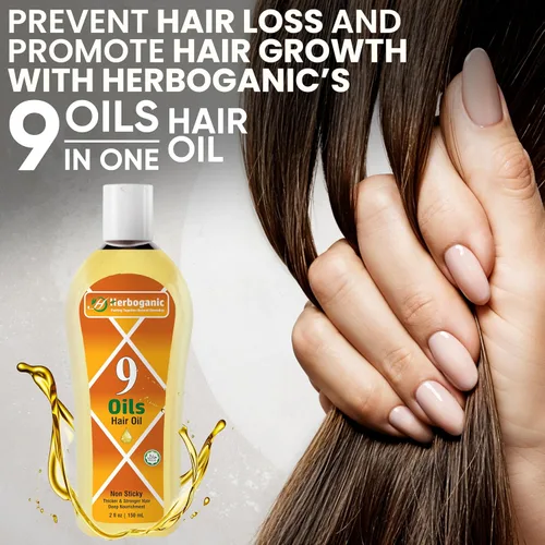 Vista 5 de Aceite para el cabello de 9 aceites, mezcla de hierbas de jojoba, almendra, oliva, argán, amla, coco, aceite de ricino, aceite de cebolla y vitamina