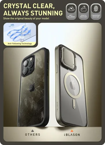 Vista 8 de i-Blason Funda magnética para iPhone 15 Pro Max con soporte para cámara compatible con MagSafe Protección de grado militar Funda transparente
