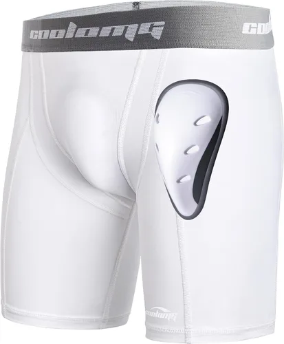 Vista 12 de COOLOMG - Pantalones cortos de compresión para hombre con copa, ropa interior atlética para béisbol, fútbol, artes marciales, lacrosse, hockey sobre